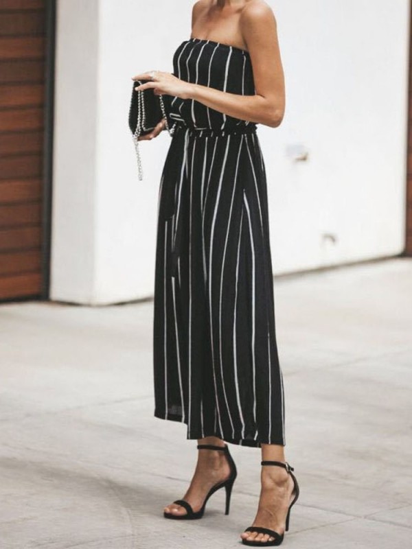 Women's Strapless Striped Slim Jumpsuits