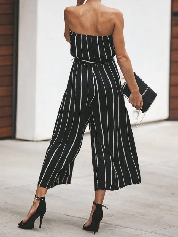 Women's Strapless Striped Slim Jumpsuits