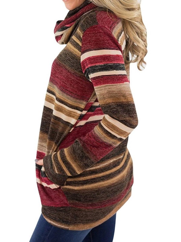 Heap Collar Stripe Long Sleeves Women's Hoodie