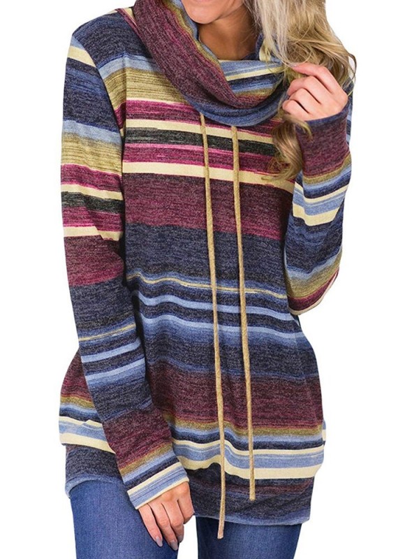 Heap Collar Stripe Long Sleeves Women's Hoodie