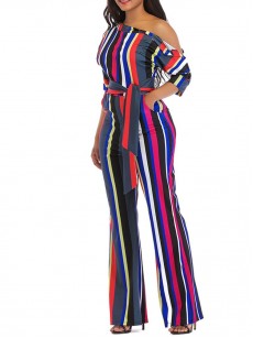 Stripe Color Block High-Waist Jumpsuits