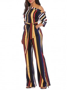 Stripe Color Block High-Waist Jumpsuits