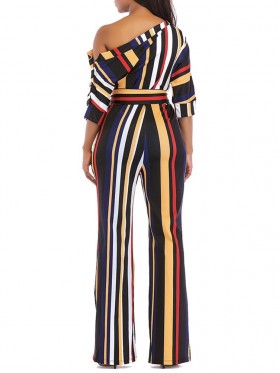 Stripe Color Block High-Waist Jumpsuits