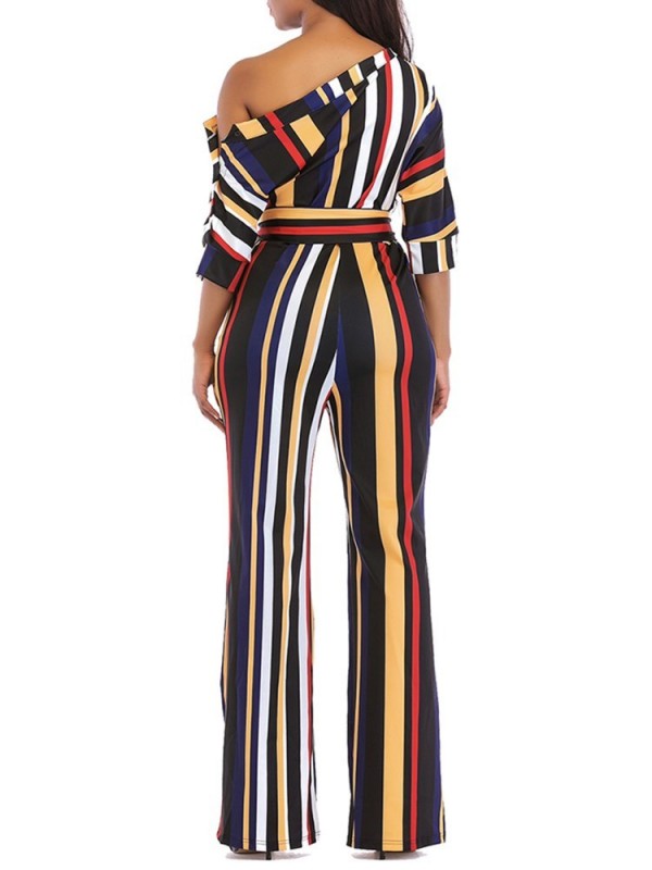 Stripe Color Block High-Waist Jumpsuits