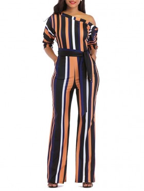 Stripe Color Block High-Waist Jumpsuits