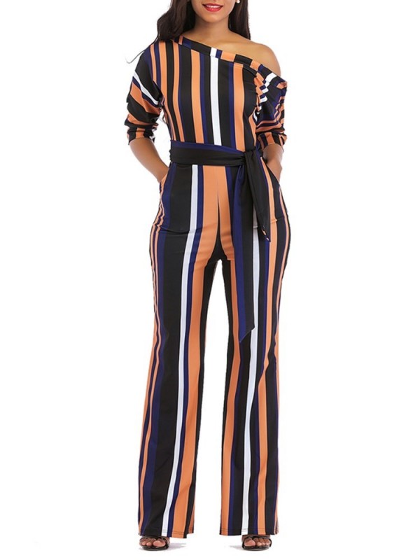 Stripe Color Block High-Waist Jumpsuits