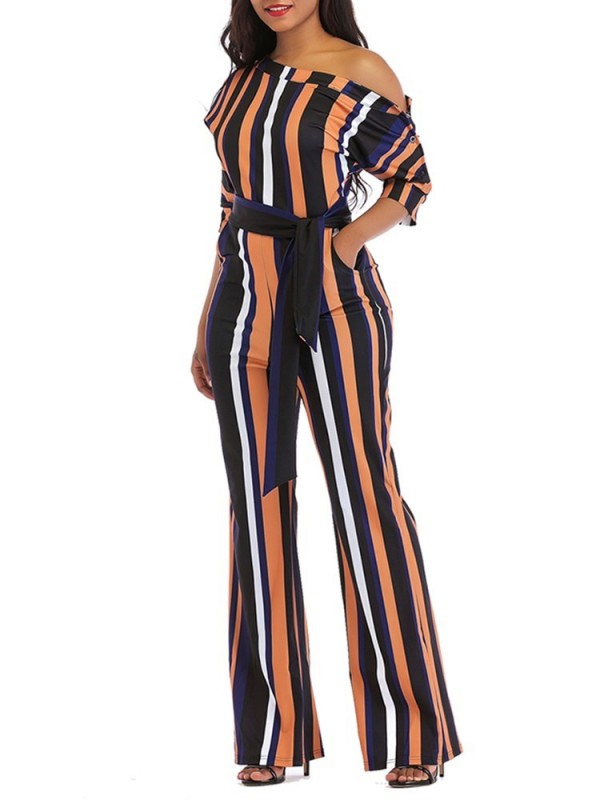 Stripe Color Block High-Waist Jumpsuits