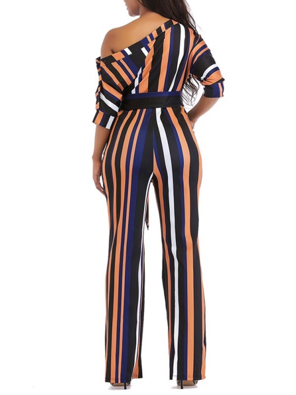 Stripe Color Block High-Waist Jumpsuits