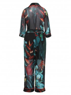 Floral Print Tie Waist V Neck Women's Jumpsuit