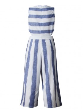 Stripe Sleeveless Wide Legs Women's Jumpsuit