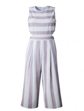 Stripe Sleeveless Wide Legs Women's Jumpsuit