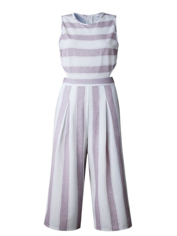 Stripe Sleeveless Wide Legs Women's Jumpsuit