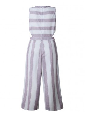 Stripe Sleeveless Wide Legs Women's Jumpsuit