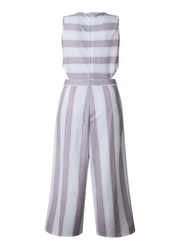 Stripe Sleeveless Wide Legs Women's Jumpsuit