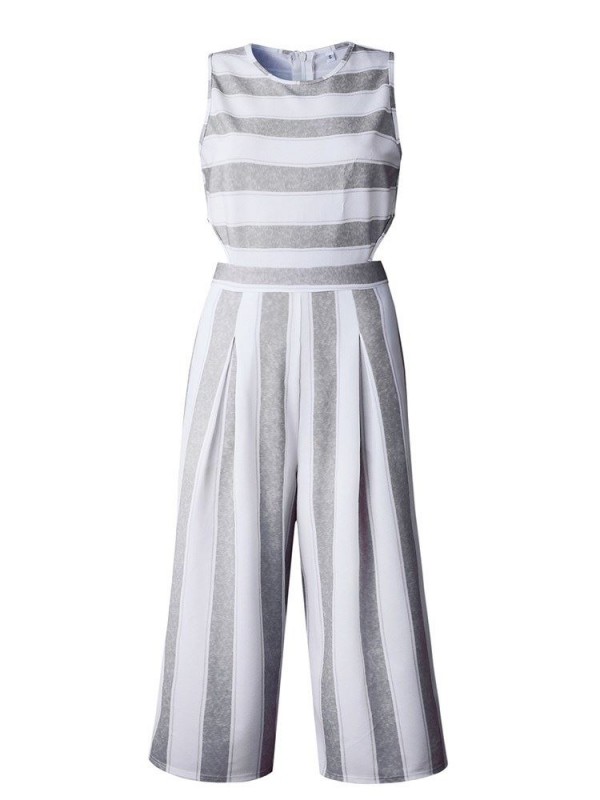 Stripe Sleeveless Wide Legs Women's Jumpsuit