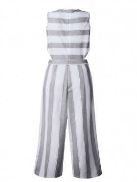 Stripe Sleeveless Wide Legs Women's Jumpsuit