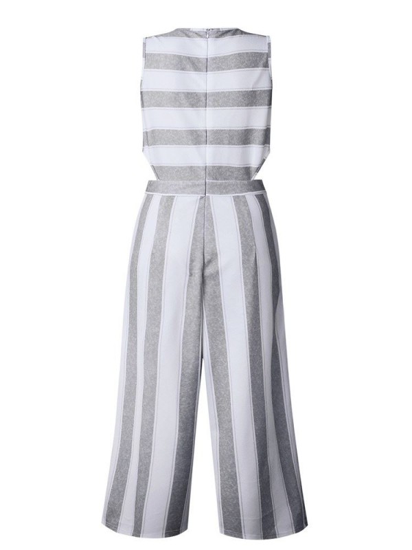 Stripe Sleeveless Wide Legs Women's Jumpsuit