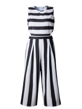 Stripe Sleeveless Wide Legs Women's Jumpsuit