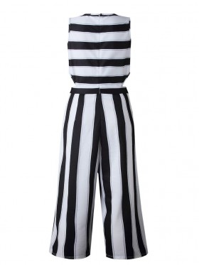 Stripe Sleeveless Wide Legs Women's Jumpsuit