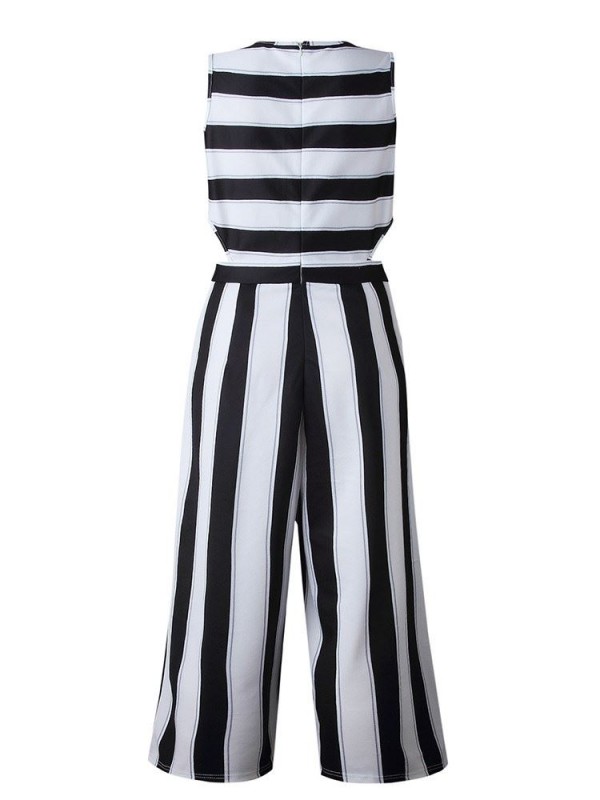 Stripe Sleeveless Wide Legs Women's Jumpsuit