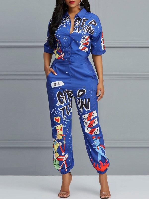 Sexy Alphabetic Printing Trumpet Jumpsuits