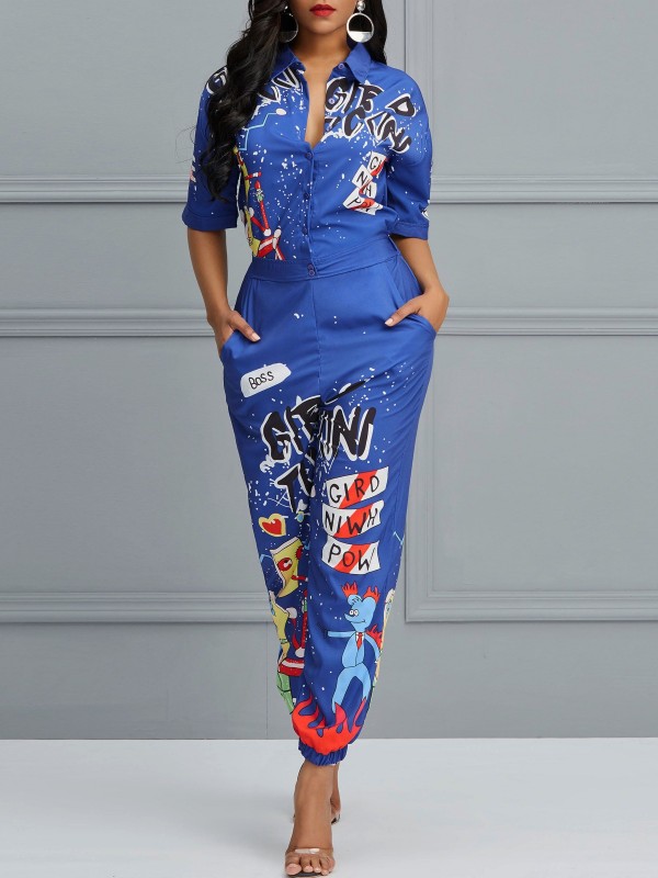 Sexy Alphabetic Printing Trumpet Jumpsuits