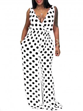 Women's Wave Pinted Deep V-Neck Off Shoulder Jumpsuit