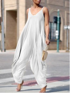 Popular Color Off Shoulder Casual Jumpsuit