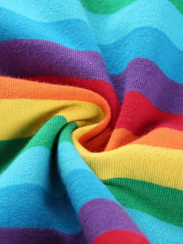 Rainbow Pattern  High Zipper V-Neck T-shirt