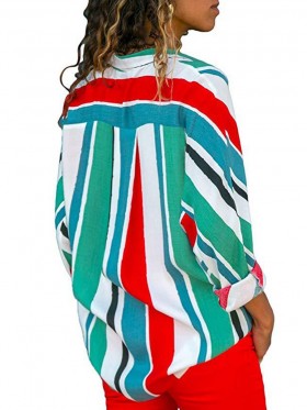 Contrast Color Striped Women's Shirt