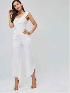 Asymmetric Ruffled Straight Casual Women's Jumpsuit