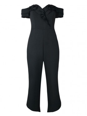 Asymmetric Ruffled Straight Casual Women's Jumpsuit