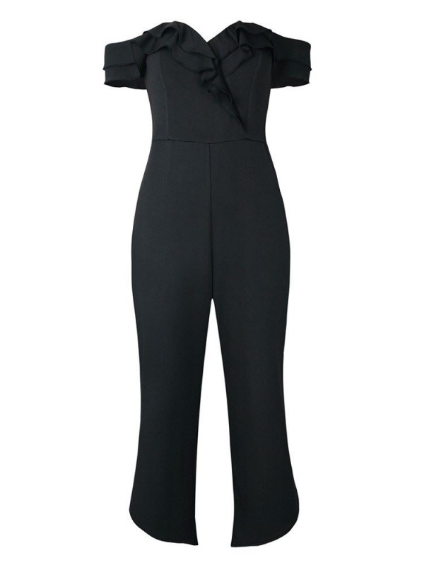 Asymmetric Ruffled Straight Casual Women's Jumpsuit