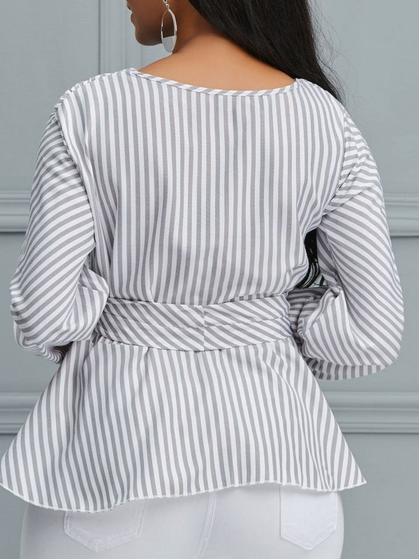 V-Neck Striped Women's Designed Shirt