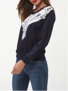 Stitching Lace Solid Color Hoodie