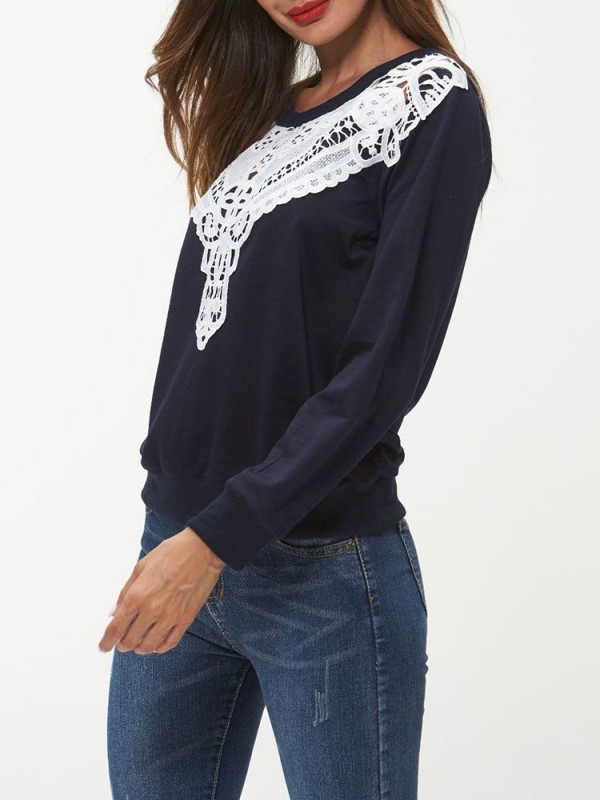 Stitching Lace Solid Color Hoodie