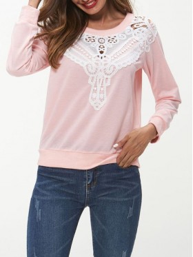 Stitching Lace Solid Color Hoodie