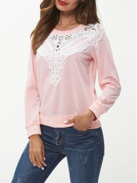 Stitching Lace Solid Color Hoodie