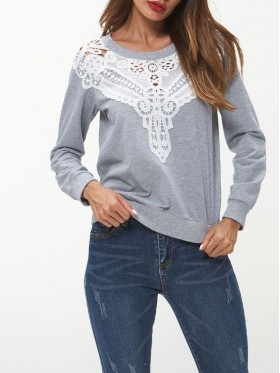 Stitching Lace Solid Color Hoodie