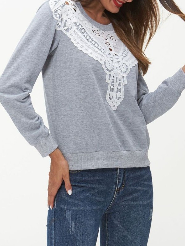 Stitching Lace Solid Color Hoodie