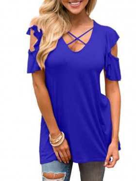 V-Neck Hollow Cross Strap Blouse