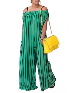 Stripe Print Off Shoulder Women's Jumpsuit