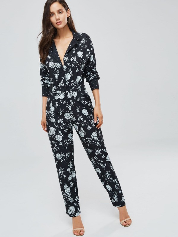 Floral Print Wrapped Lace-Up Women's Jumpsuit