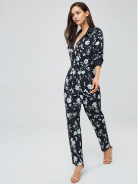 Floral Print Wrapped Lace-Up Women's Jumpsuit