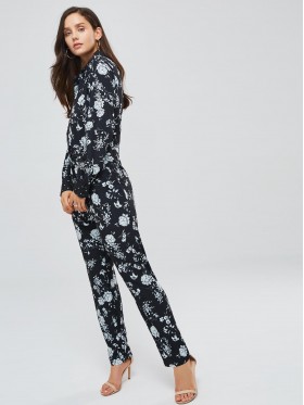 Floral Print Wrapped Lace-Up Women's Jumpsuit