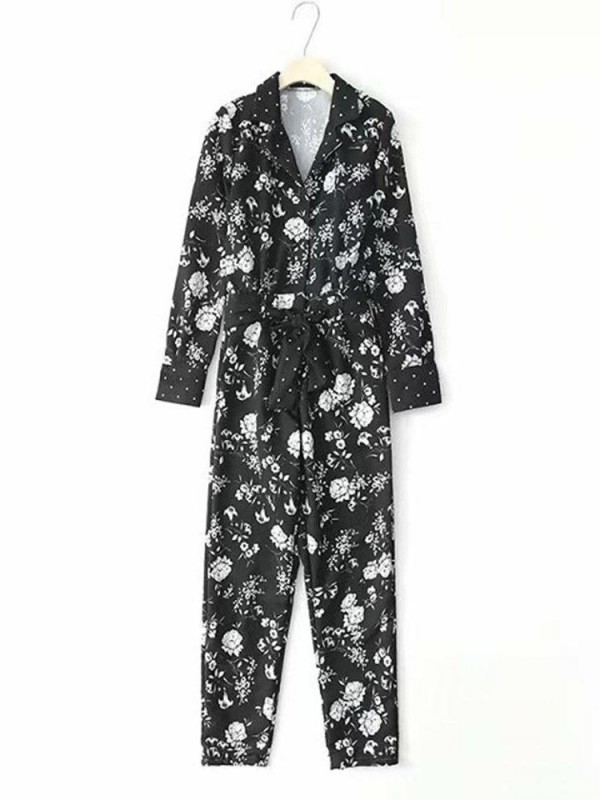 Floral Print Wrapped Lace-Up Women's Jumpsuit