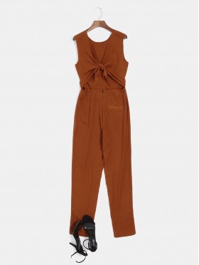 Bowknot Zipper Backless Lace-Up Women's Jumpsuit