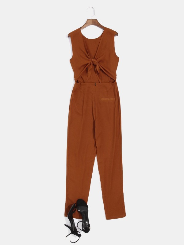 Bowknot Zipper Backless Lace-Up Women's Jumpsuit