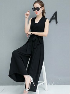 V-Neck Sleeveless Draped Jumpsuits