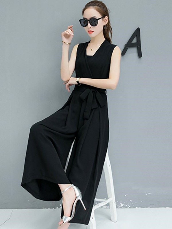 V-Neck Sleeveless Draped Jumpsuits